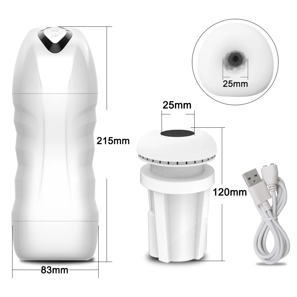 Automatischer männlicher Masturbator mit Saug- und Vibrationsfunktion – Blowjob-Maschine, Masturbationstasse für Erwachsene - White 25mm