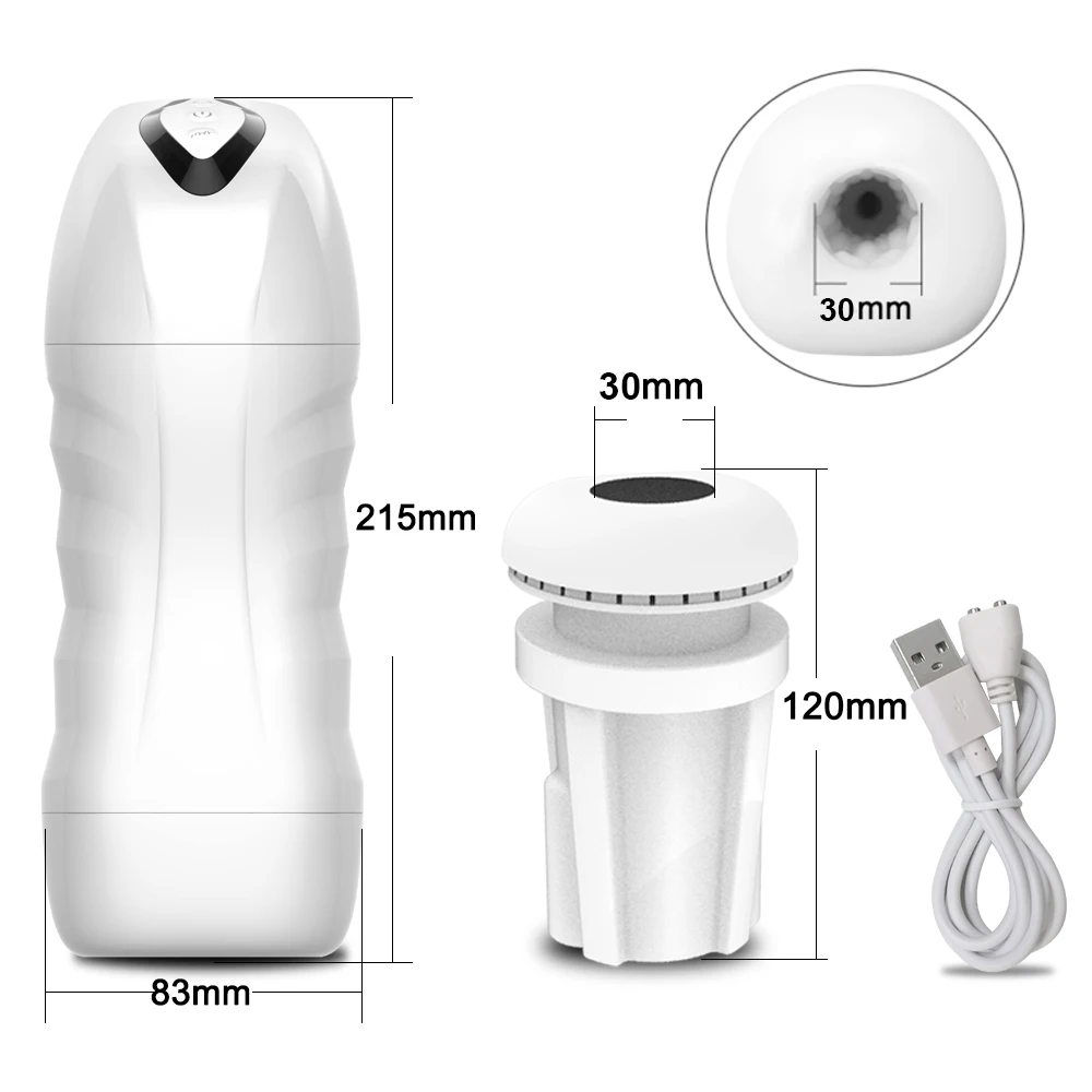 Automatischer männlicher Masturbator mit Saug- und Vibrationsfunktion – Blowjob-Maschine, Masturbationstasse für Erwachsene - White 30mm